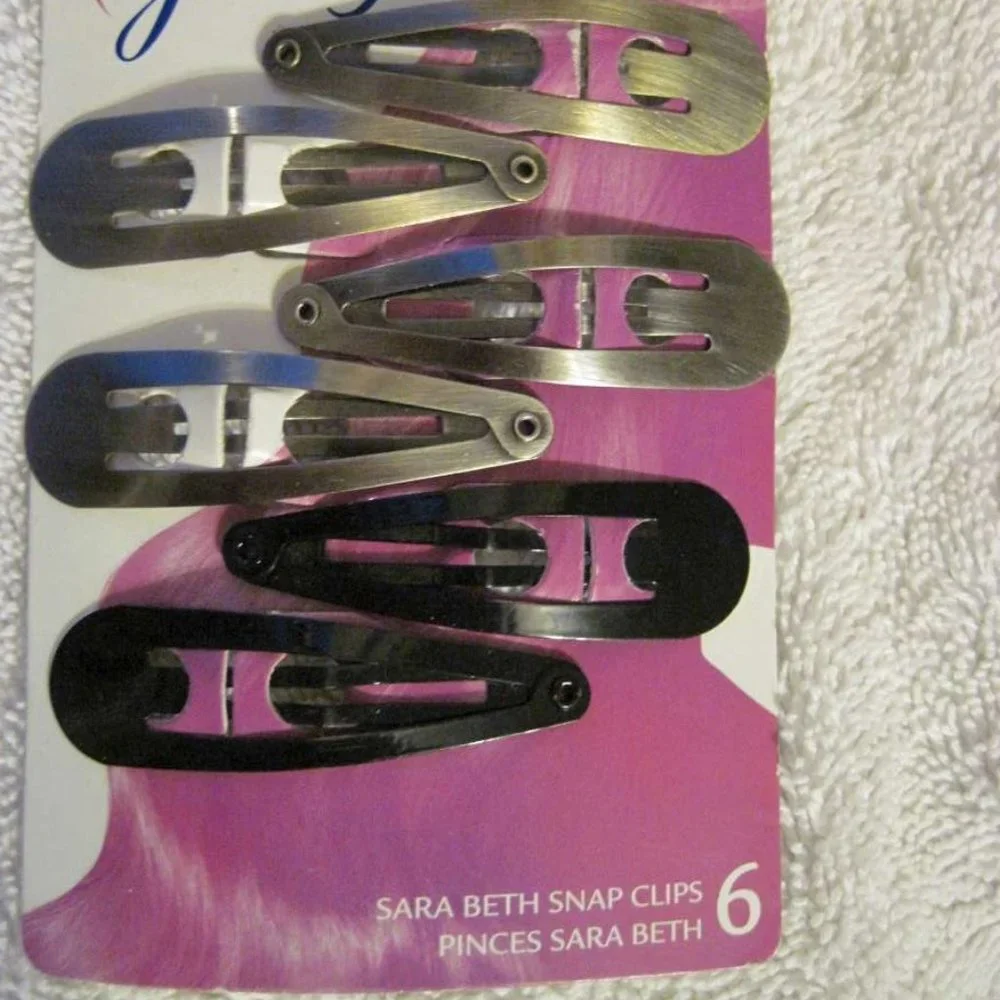 6 Goody Sara Beth Metal Contour Hair Snap Clips Brushed Metal Painted Pink Blue